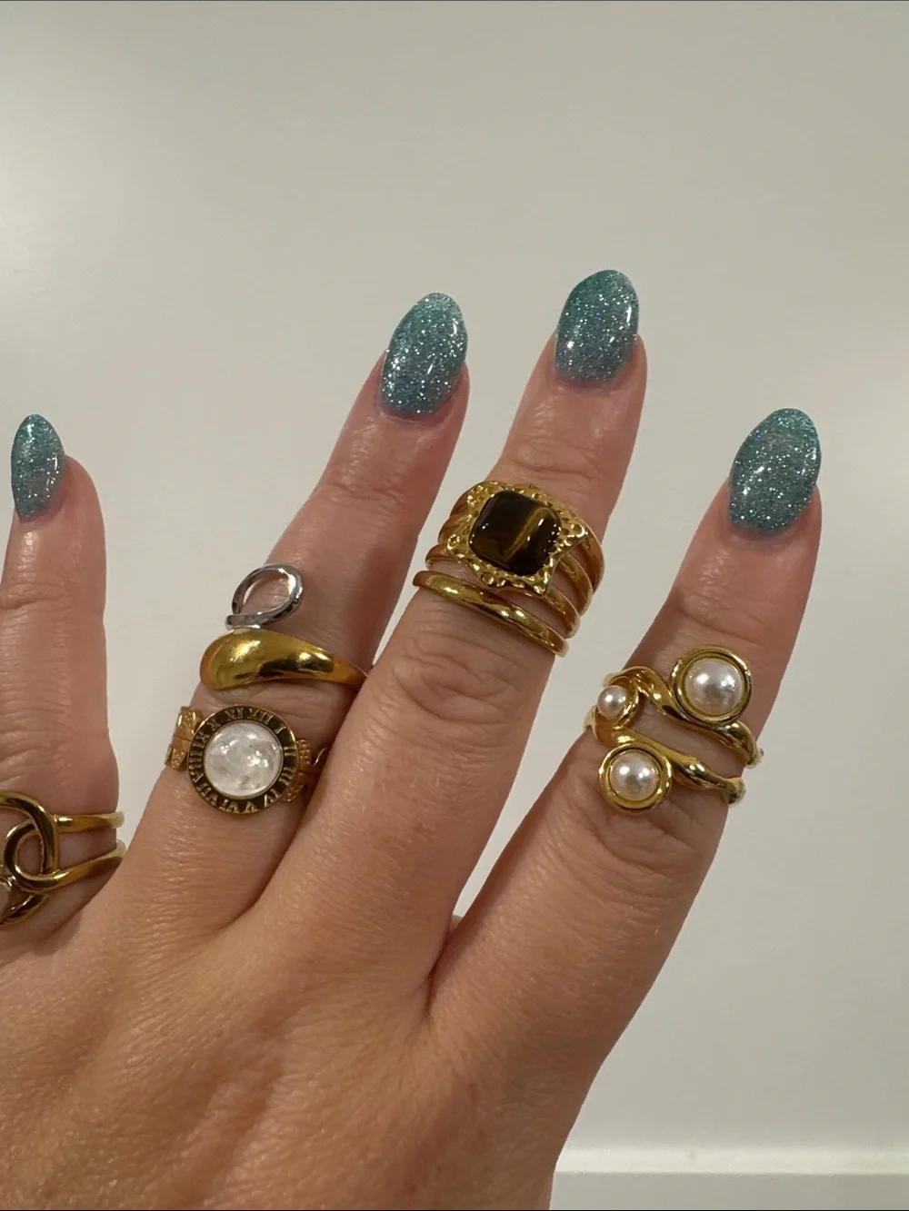 Gold Stackable Rings and Watch ring (works) Set -adjustable